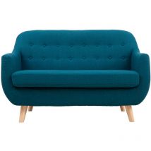 Miliboo - Skandinavisches 2-Sitzer-Sofa mit abnehmbarem Bezug in entenblau und Holz ynok