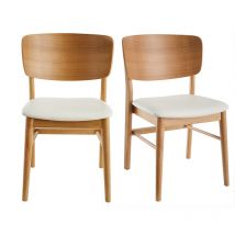 Miliboo Esszimmerstühle SHELDON – 2er-Set – Weißes Polyurethan – MDF mit Eschenfurnier – 52x51x80,5 cm – 46 cm Sitzhöhe