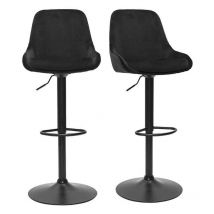Design-Barhocker aus petrolblauem Samtstoff und schwarzem Metall 360° drehbar (2er-Set) holo