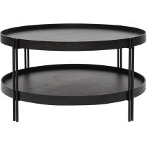 Runder Couchtisch aus Eiche schwarz und Metall D80 cm twice