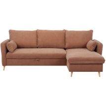 Eck-Schlafsofa mit Stauraum 3/4-Sitzer Stoff in Terracotta und helles Holz driss
