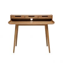 MILIBOO OPUS Schreibtisch – Eschenfurnier – 3 Schubladen – B110 x T38 cm – H90,5 cm – Vintage Design – Kabelmanagement
