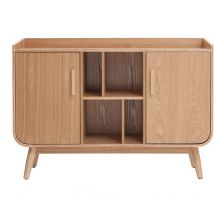 Miliboo Sideboard Vintage Nussbaum – 2 Türen – 4 Schubladen – B122 x T40 x H86,4 cm – Selbstaufbau – 75 kg max. Tragkraft