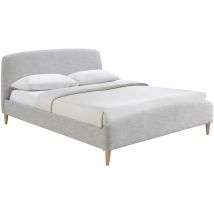 Design-bett Stoff Grau Und Holz 160 X 200 Cm Niels