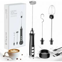 Milk Frother, Portable Electric Foam Maker, 3 in 1 Drink Mixer, usb Charging Station with 3 Stainless Steel Whisks for Coffee, Milk and Kitchen Black