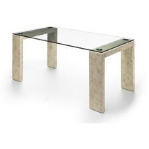 Millerighe – Fester Tisch (180 x 90 – transparent) aus beigem gehärtetem Glas