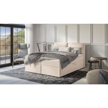 Milo - Modernes Boxspringbett 160x200 mit Topper und Bettkästen aus Beige Luxusmicrofaser