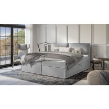 Milo - Modernes Boxspringbett 200x200 mit Topper und Bettkästen aus Grau Luxusmicrofaser