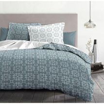 Home Linge Passion - Parure De Couette 3 Pieces Coton 57 Fils Bleu 220 X 240 Cm- Milonga