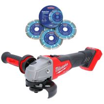 Milwaukee Fuel Brushless Angle Grinder 18v Cordless M18fsag115x-0 + X3 Blades