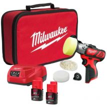 Milwaukee - M12BPS-202B 12V sub Compact Polisher/Sander - 2x 2Ah Batteries, Charger & Soft Carry Bag
