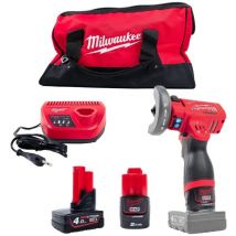 Milwaukee - M12FCOT-422B 12V Meuleuse d'angle sans fil Li-Ion - moteur brushless - 10x76 mm + 1x2Ah + 1x4Ah Batteries + Chargeur en sac de transport