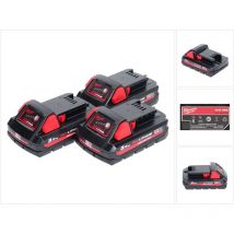 Milwaukee - M18 HB3 High Output 3x 18 v 3,0 Ah / 3000 mAh Li-Ion Akku ( 3x 4932471069 ) mit Ladestandsanzeige