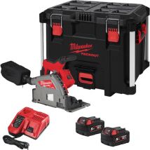 M18FPS55-502P 18V fuel 55mm Plunge Saw Kit - 2 x M18B5 Batteries, M12-18FC Fast Charger & Deep packout Case - Milwaukee
