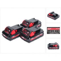 Milwaukee - Set M18 HB3 High Output: 3x Batteries 3,0Ah 18V Li-Ion avec indicateur de charge (3x 4932471069)
