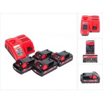 Milwaukee - Set M18 NRG-301 High Output: 4x Batteries 3,0Ah 18V Li-Ion ( 4x 4932471069) + Chargeur M12-18FC (4932451079)