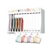Minack Kitchen Plate Rack in White // Wall-mounted or Freestanding // Features Hooks Below and Shelf Above