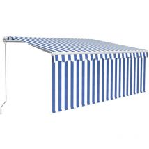 Auvent manuel rétractable et store et LED 3x2,5 m Bleu et blanc vidaXL
