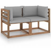 Minkurow - fimei Canapé palette de jardin 2 places et coussins gris Pinède