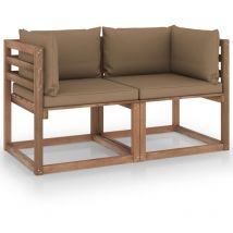 Canapé palette de jardin 2 places et coussins taupe Pinède