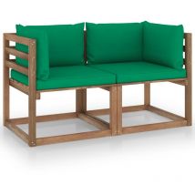 Minkurow - fimei Canapé palette de jardin 2 places et coussins vert Pinède