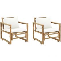Minkurow - inlife Chaises de jardin 2 pcs avec coussins et oreillers Bambou - Brun