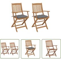 Minkurow - inlife Chaises pliables de jardin 2 pcs avec coussins Bois d'acacia