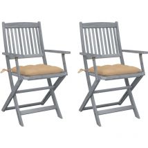 FIMEI Chaises pliables d'extérieur 2 pcs avec coussins Bois d'acacia