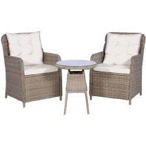 Minkurow - inlife Ensemble bistro 3 pcs coussins oreillers Résine tressée Marron