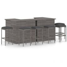 Minkurow - inlife Meuble de bar de jardin 8 pcs avec coussins Résine tressée Gris