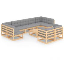 Salon de jardin 10 pcs avec coussins Bois de pin massif vidaXL