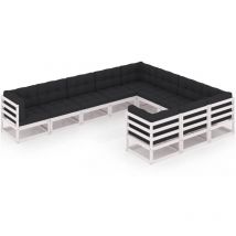 Salon de jardin 10 pcs avec coussins Blanc Bois de pin massif vidaXL