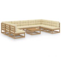 Minkurow - Salon de jardin 10 pcs avec coussins Marron miel Bois de pin vidaXL