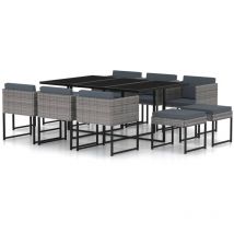 INLIFE Salon de jardin 11 pcs avec coussins Résine tressée Gris