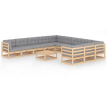 Inlife Salon de jardin 12 pcs avec coussins Bois de pin massif