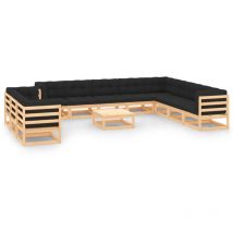 Minkurow - Salon de jardin 12 pcs avec coussins anthracite Pin massif vidaXL