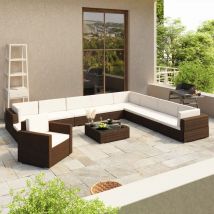 Fimei Salon de jardin 12 pcs avec coussins Résine tressée Marron