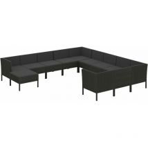 Salon de jardin 12 pcs avec coussins résine tressée noir vidaXL