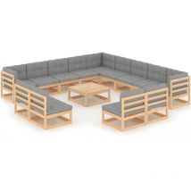 Inlife Salon de jardin 14 pcs avec coussins Bois de pin massif