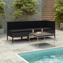Minkurow - Salon de jardin 3 pcs avec coussins Résine tressée Noir vidaXL - Black
