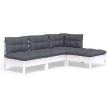 Inlife Salon de jardin 4 pcs avec coussins Blanc Bois de pin