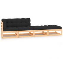 Salon de jardin 4 pcs avec coussins Bois de pin massif