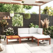 Minkurow - 4 pcs Salon de jardin avec coussins Crème Bois d'acacia solide, c