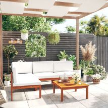 Salon de jardin 5 pcs avec coussin crème Bois d'acacia solide, b