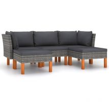 Minkurow - inlife Salon de jardin 5 pcs avec coussins Résine tressée Gris