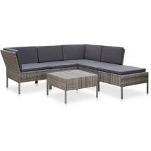 Minkurow - Salon de jardin 6 pcs avec coussins résine tressée gris vidaXL
