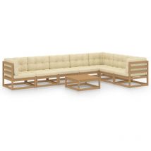 Salon de jardin 8 pcs avec coussins Marron miel Bois de pin vidaXL