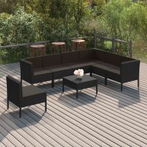 Inlife Salon de jardin 8 pcs avec coussins Résine tressée Noir