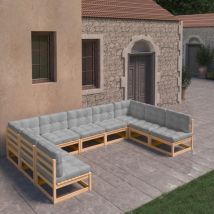 Salon de jardin 9 pcs avec coussins Bois de pin massif vidaXL