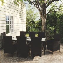 Minkurow - inlife Salon d'extérieur 9 pcs avec coussins Résine tressée Noir
